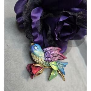 Whimsygoth Sparrow Vintage upcycled Rose pin brooch ooak artist made bird